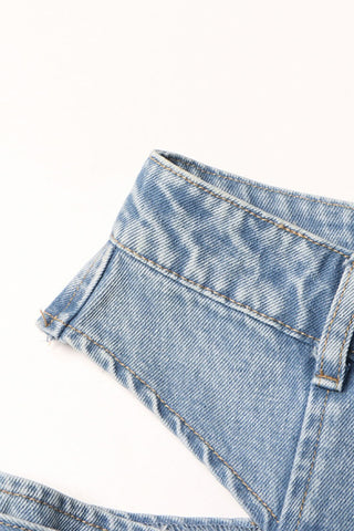 Cutout Double Waist High Rise Belted Detail Full Length Straight Jeans