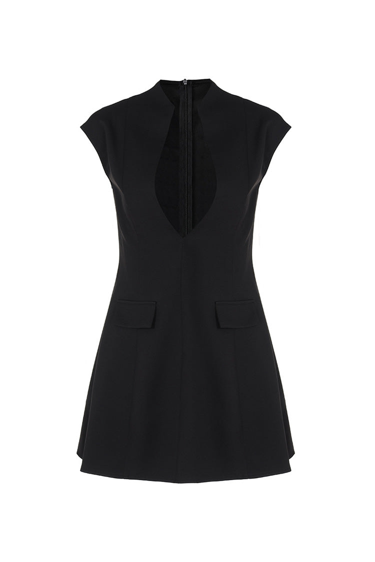 Deep V Neck Cap Sleeve Cinch Waist A Line Bubble Party Mini Dress