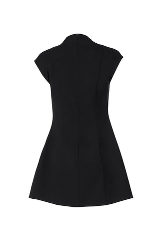 Deep V Neck Cap Sleeve Cinch Waist A Line Bubble Party Mini Dress