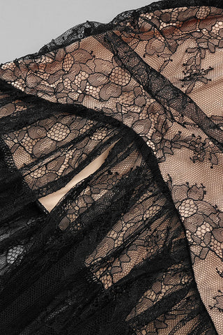 Eyelash Bustier Sleeveless Ruched Floral Lace Split Evening Maxi Dress