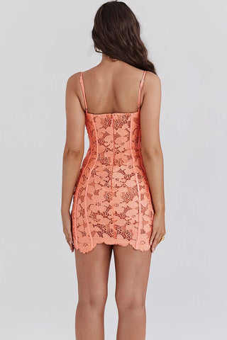 Guipure Lace Spaghetti Strap Bustier Bodycon Vacation Mini Sundress
