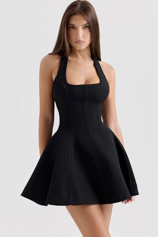 Halter Bow Tie Ladder A Line Flare Hem Sleeveless Party Mini Dress