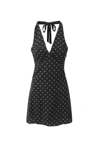 Halter Tie Deep V Floral Printed Sleeveless Summer Mini Sundress
