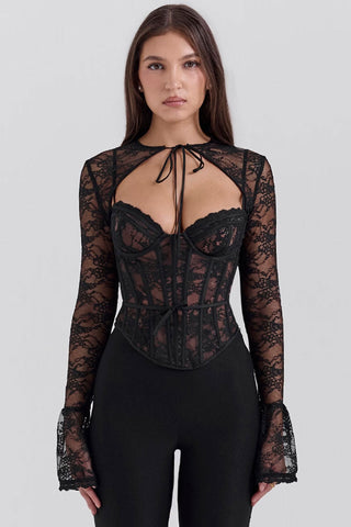 Lace Long Sleeve Bolero Bustier Corset Cinch Waist Party Crop Top