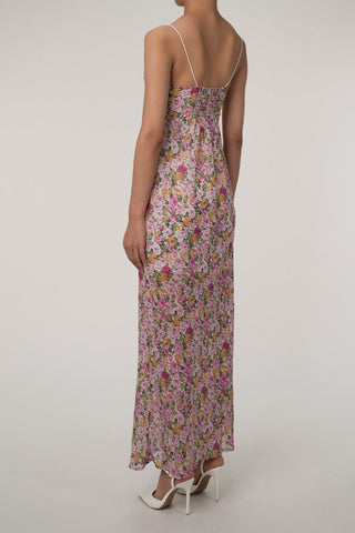 Lace Trim Tie Neck Spaghetti Strap Floral Printed Slip Maxi Sundress