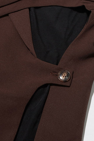 Lapel Collar Button Side Strong Shoulder Long Sleeve Split Cutout Blazer