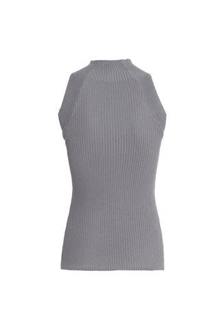Mock Neck Twist Cutout Front Split Rib Knit Layered Tank Top