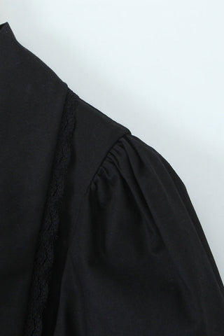 Plunge Collar Puff Sleeve Drop Waist Pleated Bow Tie Party Mini Dress