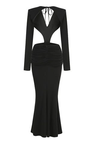 Plunge Cutout Rosette Drape Backless Split Mermaid Evening Maxi Dress