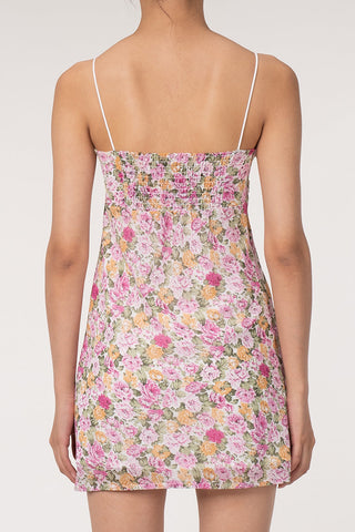 Plunge Lacey Tie Neck Spaghetti Strap Floral Printed Slip Mini Sundress