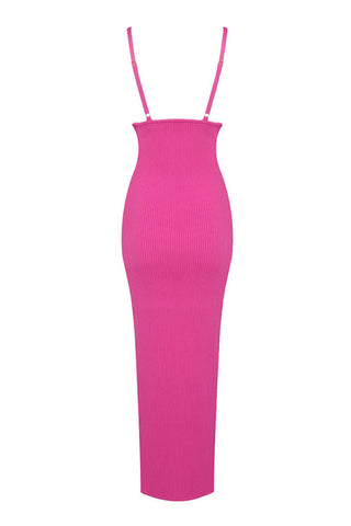 Ruched Seashell Cut Out Rib Knit Bodycon Slip Cocktail Party Midi Dress