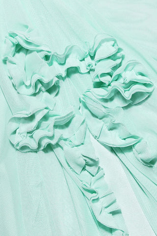 Ruffle Sweetheart Cutout Ruched Mesh Slip Fishtail High Low Evening Dress