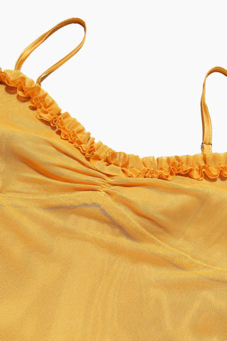 Ruffle Sweetheart Ruched Mesh High Low Fishtail Slip Evening Dress