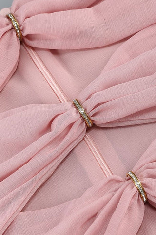 Scarf Ruched Cutout Chiffon Godet Fishtail Tube Evening Maxi Dress