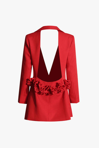 Shawl Collar Plunge Single Breasted Rosette Trim Cutout Blazer
