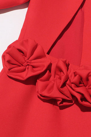 Shawl Collar Plunge Single Breasted Rosette Trim Cutout Blazer