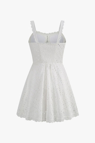 Shirred Bustier Scalloped A Line Broderie Anglaise Party Mini Sundress
