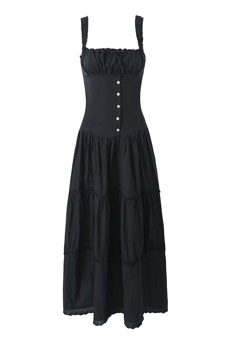 Square Neck Bow Tie Bustier Smocked Summer Tiered Maxi Sundress