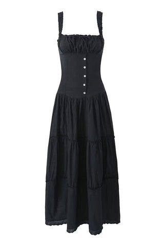 Square Neck Bow Tie Bustier Smocked Summer Tiered Maxi Sundress