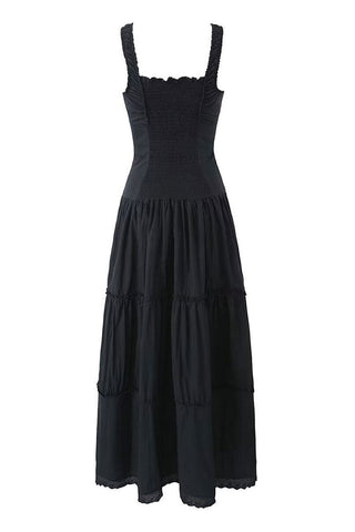 Square Neck Bow Tie Bustier Smocked Summer Tiered Maxi Sundress