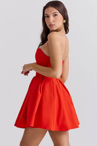 Strapless Corset Bustier Pleated Fit & Flare Tulle Trim Party Mini Dress