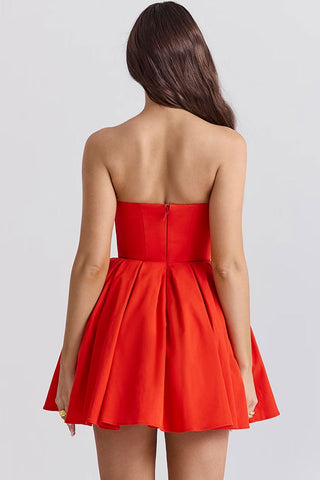 Strapless Corset Bustier Pleated Fit & Flare Tulle Trim Party Mini Dress