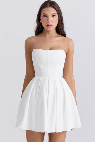 Strapless Corset Bustier Pleated Fit & Flare Tulle Trim Party Mini Dress