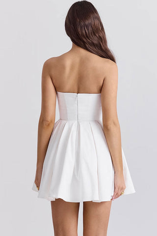 Strapless Corset Bustier Pleated Fit & Flare Tulle Trim Party Mini Dress