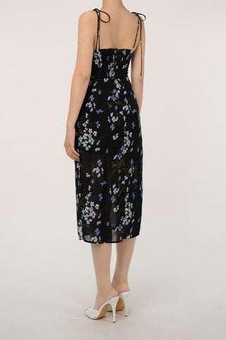 Tie Strap Sweetheart Smocked Split Summer Floral Slip Midi Sundress