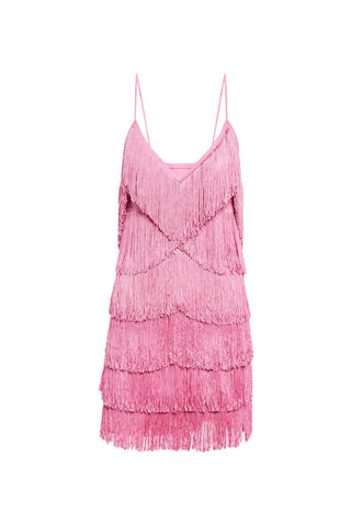 V Neck Spaghetti Strap Layered Fringe Flapper Bodycon Party Mini Dress