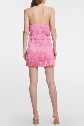 V Neck Spaghetti Strap Layered Fringe Flapper Bodycon Party Mini Dress